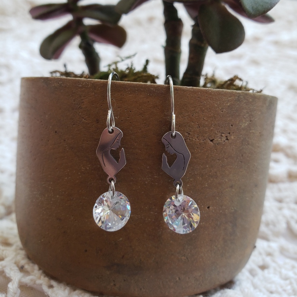 Praying women silver drop earring